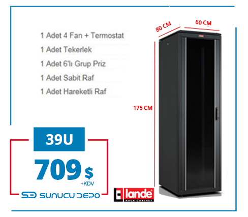 39U 600x800x1920mm Lande DYNAmic Dikili Tip Rack Server Kabinet (PDDM3968)