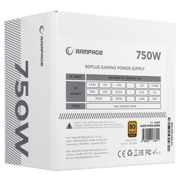 Everest Rampage Mate 750W 80+ Bronze Beyaz