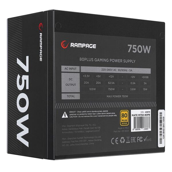Everest Rampage Mate 750W 80+ Bronze Siyah