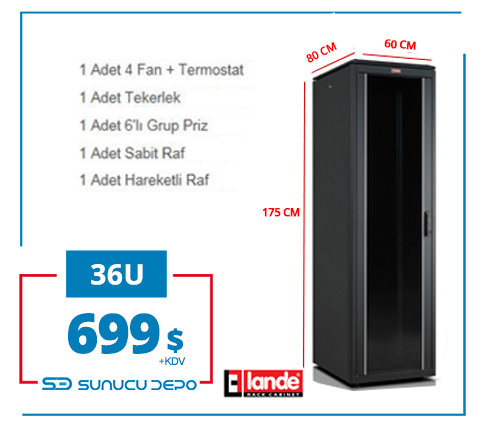 36U 600x800x1787mm Lande DYNAmic Dikili Tip  Rack Server Kabinet (PDDM3668)