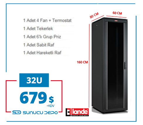 32U 600x800x1609mm Lande DYNAmic Dikili Tip Rack Server Kabinet (PDDM3268)