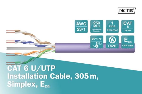Digitus Cat6 Mor UTP Top Kablo Saf Bakır (305m)