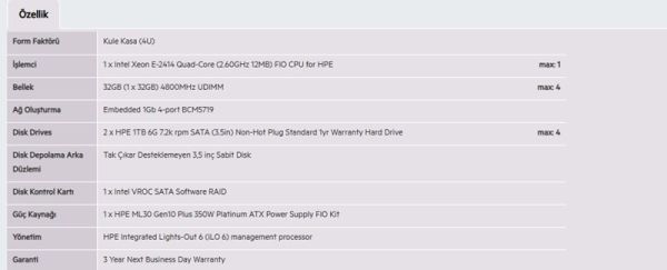 HPE ML30 Gen11 E2414-32GB-2x1TB-4U(P71385)